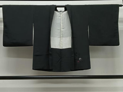 平和屋着物＃羽織　総刺繍　流水花文　黒地　正絹　逸品　CABG3742ua
