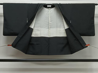 平和屋着物＃羽織　総刺繍　流水花文　黒地　正絹　逸品　CABG3742ua
