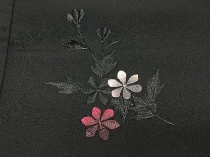 平和屋着物＃羽織　総刺繍　流水花文　黒地　正絹　逸品　CABG3742ua