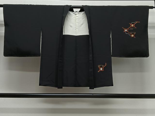 平和屋着物＃中国三大刺繍　相良刺繍　総刺繍　羽織　蜀江花文　黒地　正絹　逸品　未使用　CABG3743ua