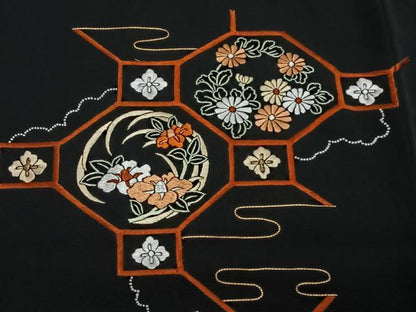 平和屋着物＃中国三大刺繍　相良刺繍　総刺繍　羽織　蜀江花文　黒地　正絹　逸品　未使用　CABG3743ua