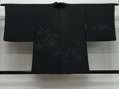 平和屋着物＃羽織　単衣　寿光織　笹竹文　黒地　正絹　逸品　CABG3744ua