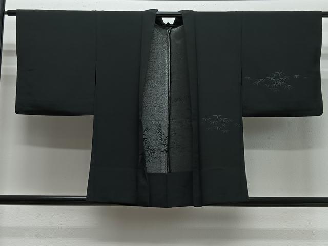 平和屋着物＃羽織　単衣　寿光織　笹竹文　黒地　正絹　逸品　CABG3744ua