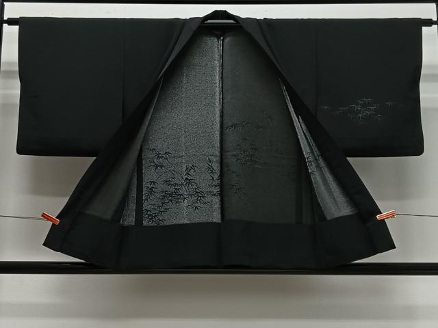 平和屋着物＃羽織　単衣　寿光織　笹竹文　黒地　正絹　逸品　CABG3744ua
