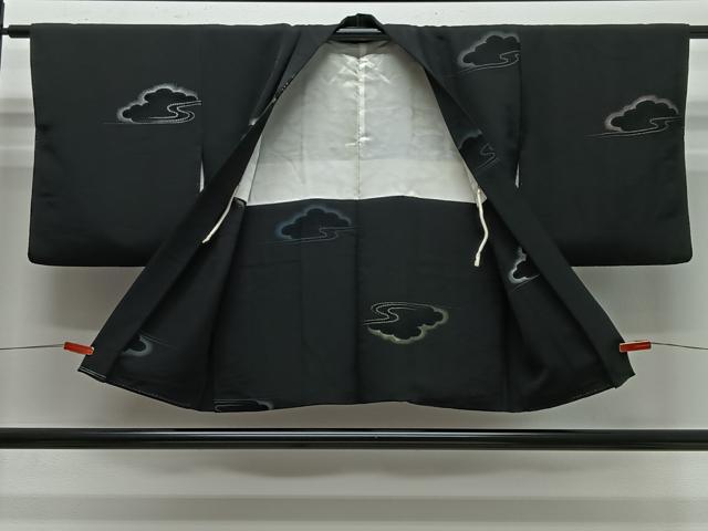 平和屋着物＃羽織　地紋起こし　雲取り文　黒地　正絹　逸品　CABG3745ua