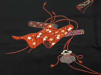 平和屋着物＃中国三大刺繍　相良刺繍　総刺繍　羽織　絵巻吉祥文　黒地　正絹　逸品　未使用　CABG3746ua