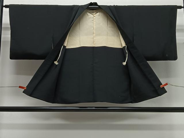 平和屋着物＃羽織　総刺繍　草花文　黒地　正絹　逸品　CABG3747ua