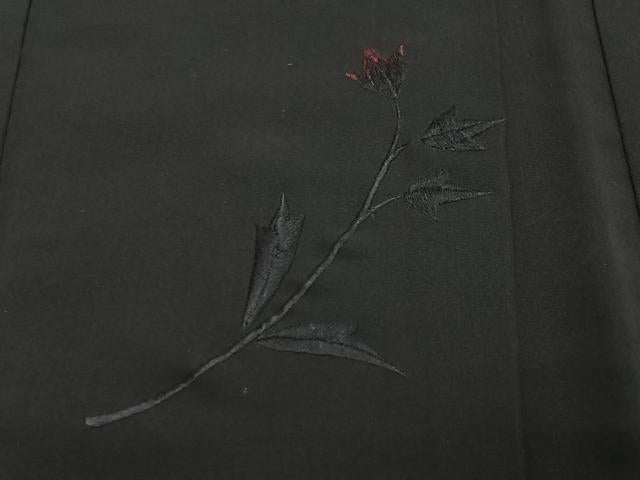 平和屋着物＃羽織　総刺繍　草花文　黒地　正絹　逸品　CABG3747ua
