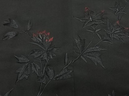 平和屋着物＃羽織　総刺繍　草花文　黒地　正絹　逸品　CABG3747ua