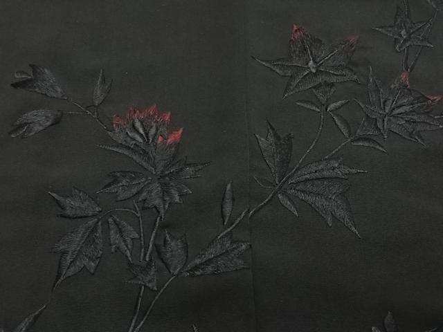 平和屋着物＃羽織　総刺繍　草花文　黒地　正絹　逸品　CABG3747ua