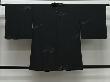 平和屋着物＃羽織　寿光織　抽象文　黒地　正絹　逸品　CABG3749ua