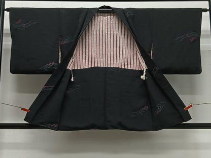 平和屋着物＃羽織　寿光織　抽象文　黒地　正絹　逸品　CABG3749ua