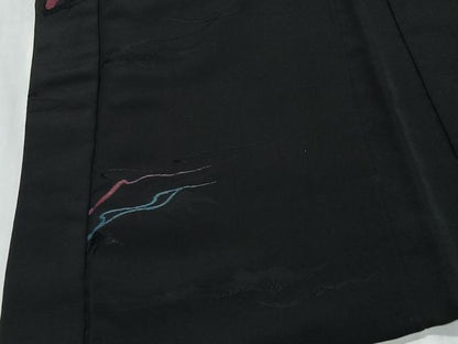 平和屋着物＃羽織　寿光織　抽象文　黒地　正絹　逸品　CABG3749ua