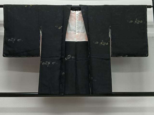 平和屋着物＃羽織　寿光織　舞花文　黒地　銀糸　正絹　逸品　未使用　CABG3754ua