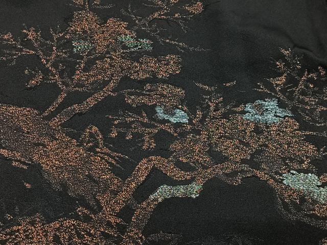 平和屋着物＃羽織　寿光織　枝花文　黒地　金糸　正絹　逸品　CABG3756ua
