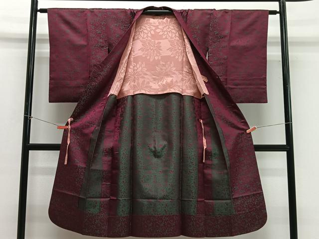 平和屋着物＃道行コート　雨コート　単衣　バラ　ロング丈　三越扱い　正絹　逸品　CABG3757ua