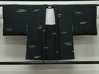 平和屋着物＃羽織　寿光織　霞文　黒地　金銀糸　正絹　逸品　CABG3760ua