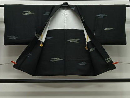 平和屋着物＃羽織　寿光織　霞文　黒地　金銀糸　正絹　逸品　CABG3760ua