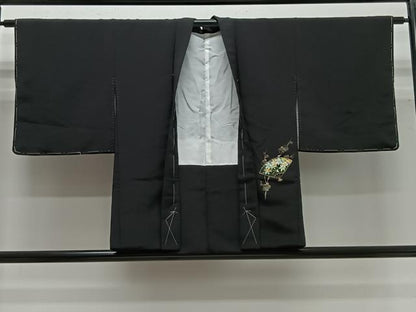 平和屋着物＃羽織　扇面吉祥文　黒地　金彩　正絹　逸品　未使用　CABG3761ua