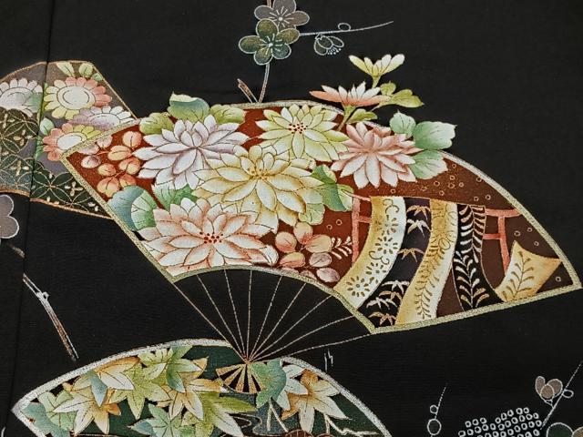平和屋着物＃羽織　扇面吉祥文　黒地　金彩　正絹　逸品　未使用　CABG3761ua