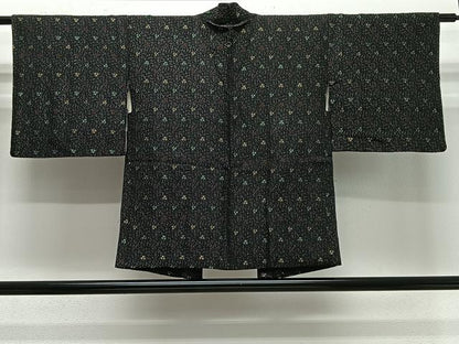 平和屋着物＃羽織　寿光織　草花文　黒地　金銀糸　正絹　逸品　CABG3762ua