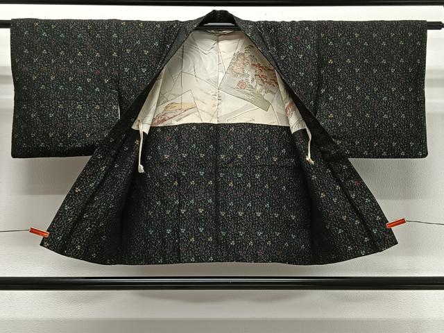 平和屋着物＃羽織　寿光織　草花文　黒地　金銀糸　正絹　逸品　CABG3762ua