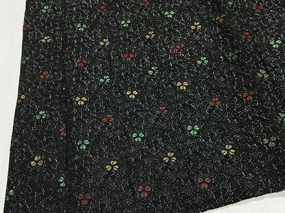 平和屋着物＃羽織　寿光織　草花文　黒地　金銀糸　正絹　逸品　CABG3762ua