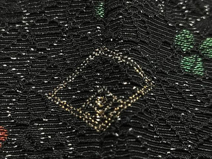 平和屋着物＃羽織　寿光織　草花文　黒地　金銀糸　正絹　逸品　CABG3762ua