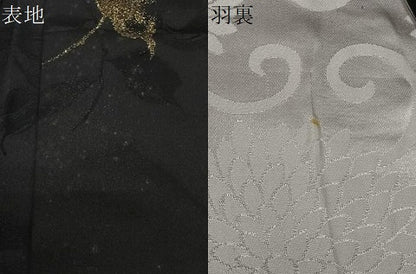 平和屋着物＃羽織　寿光織　枝花文　黒地　金糸　正絹　逸品　CABG3763ua