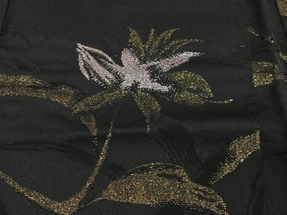 平和屋着物＃羽織　寿光織　枝花文　黒地　金糸　正絹　逸品　CABG3763ua