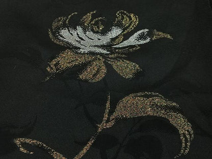 平和屋着物＃羽織　寿光織　枝花文　黒地　金糸　正絹　逸品　CABG3763ua