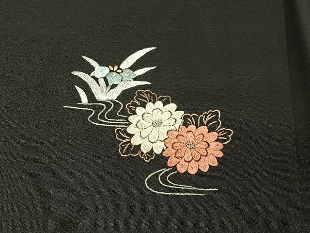 平和屋着物＃羽織　総刺繍　絵巻草花文　黒地　正絹　逸品　CABG3769ua