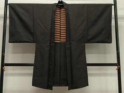 平和屋着物＃男性　長羽織　紬地　蝋色　正絹　逸品　CABG3770ua