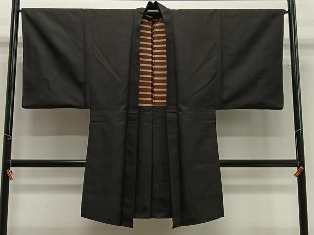 平和屋着物＃男性　長羽織　紬地　蝋色　正絹　逸品　CABG3770ua
