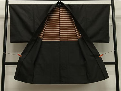 平和屋着物＃男性　長羽織　紬地　蝋色　正絹　逸品　CABG3770ua