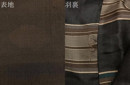 平和屋着物＃男性　長羽織　紬地　縞　正絹　逸品　CABG3771ua