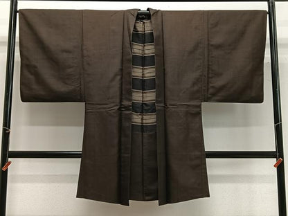 平和屋着物＃男性　長羽織　紬地　縞　正絹　逸品　CABG3771ua