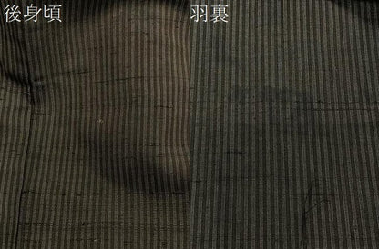 平和屋着物＃男性　長羽織　単衣　紬地　縞　正絹　逸品　CABG3773ua