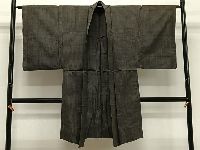 平和屋着物＃男性　長羽織　単衣　紬地　縞　正絹　逸品　CABG3773ua