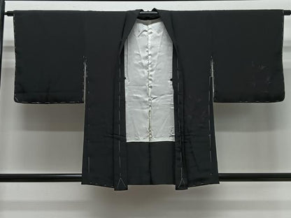 平和屋着物＃羽織　寿光織　草花文　黒地　正絹　逸品　未使用　CABG3775ua