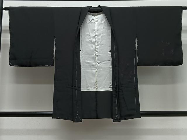 平和屋着物＃羽織　寿光織　草花文　黒地　正絹　逸品　未使用　CABG3775ua