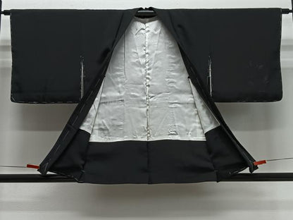平和屋着物＃羽織　寿光織　草花文　黒地　正絹　逸品　未使用　CABG3775ua