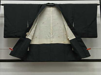 平和屋着物＃羽織　寿光織　枝花文　黒地　金糸　正絹　逸品　CABG3776ua