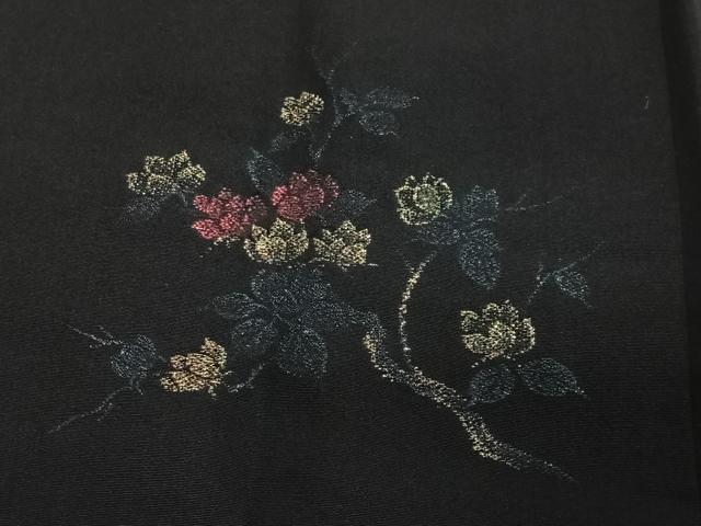 平和屋着物＃羽織　寿光織　枝花文　黒地　金糸　正絹　逸品　CABG3776ua