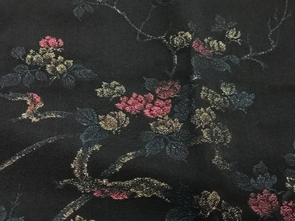 平和屋着物＃羽織　寿光織　枝花文　黒地　金糸　正絹　逸品　CABG3776ua
