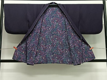 平和屋着物＃道中着　リバーシブル　草花文　桑の実色　洗える着物　CABG3777ua