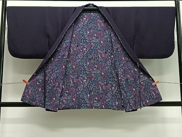 平和屋着物＃道中着　リバーシブル　草花文　桑の実色　洗える着物　CABG3777ua