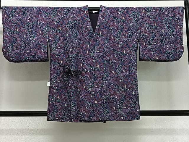 平和屋着物＃道中着　リバーシブル　草花文　桑の実色　洗える着物　CABG3777ua