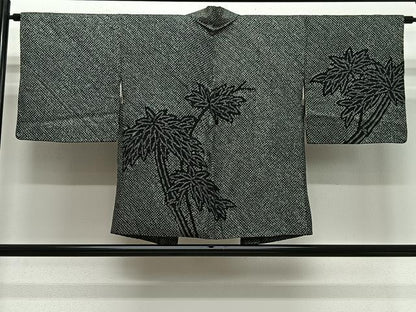 平和屋着物＃羽織　総絞り　笹竹文　黒地　正絹　逸品　CABG3778ua