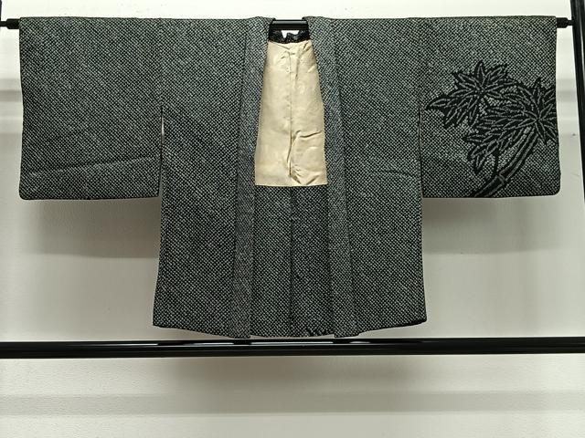 平和屋着物＃羽織　総絞り　笹竹文　黒地　正絹　逸品　CABG3778ua